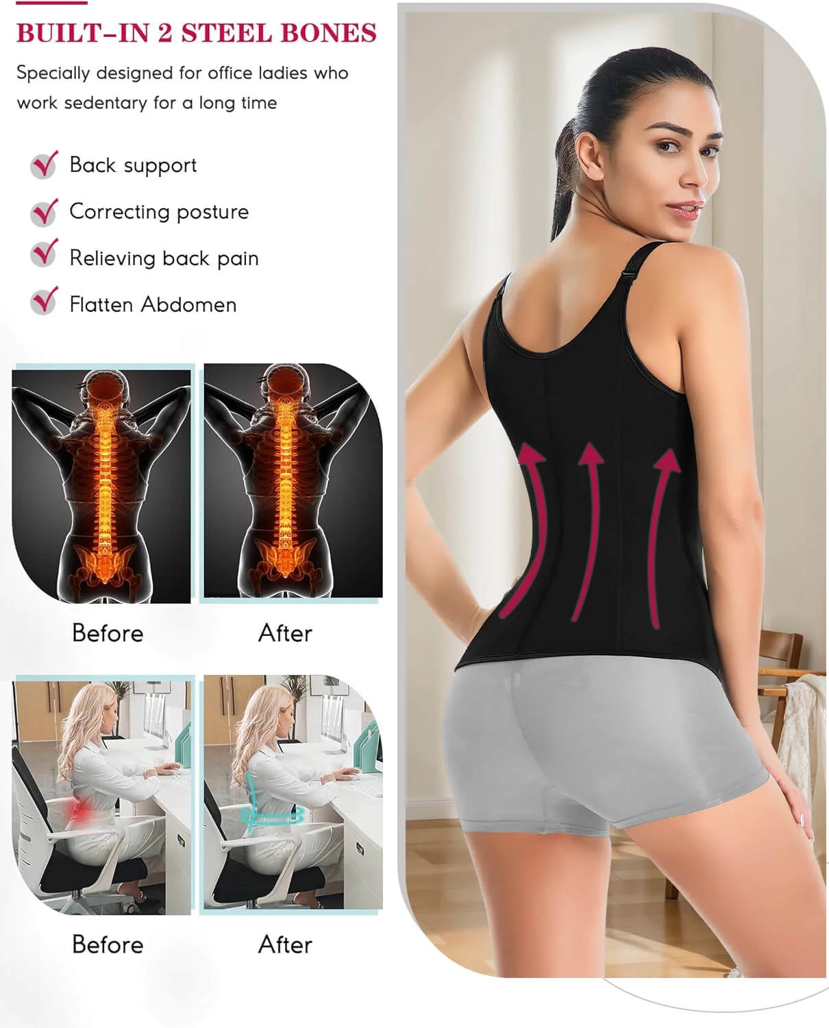 Waist Trainer for Women Corset Tops Tummy Control Shapewear Sport Girdle Workout Black Vest