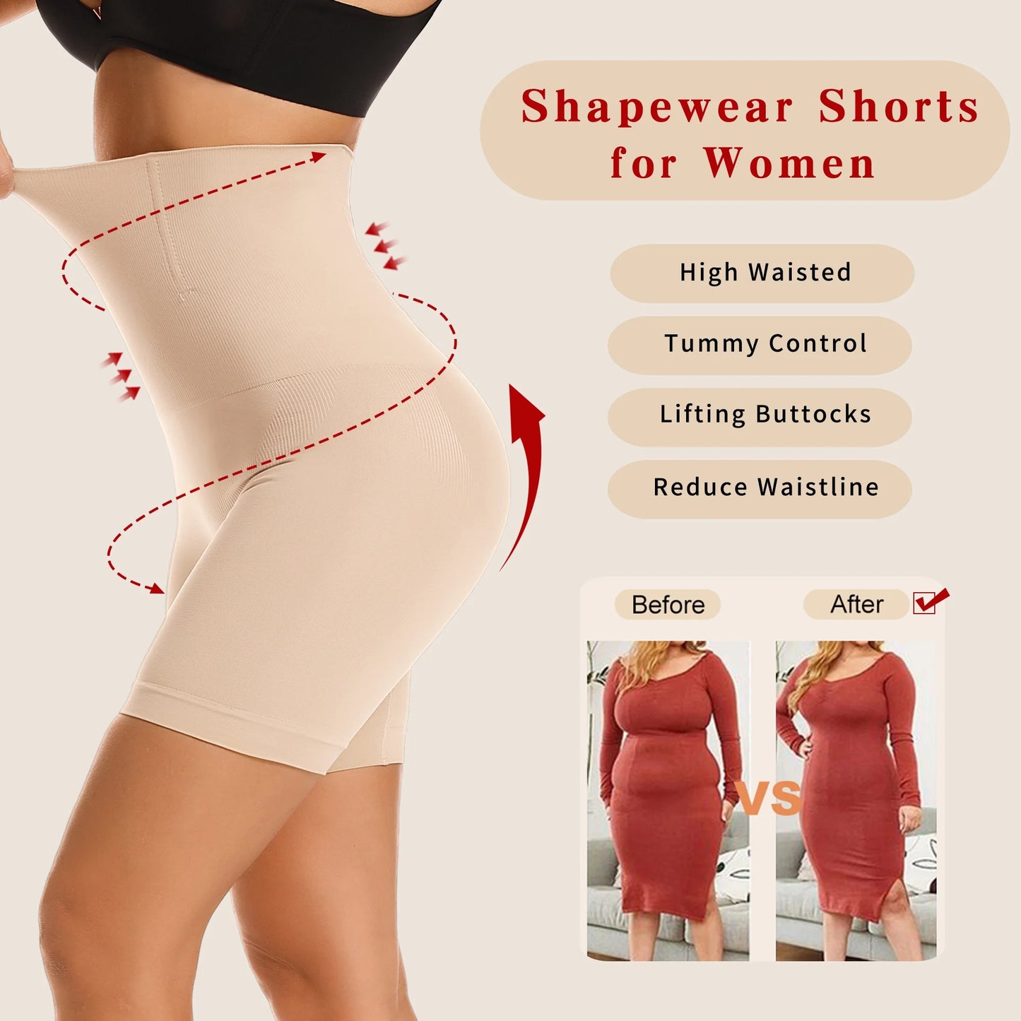 Shapewear Shorts for Women Tummy Control High Waist Body Shaper Compression Thigh Slimmer Butt Lifter Panties