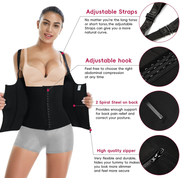 Waist Trainer for Women Corset Tops Tummy Control Shapewear Sport Girdle Workout Black Vest