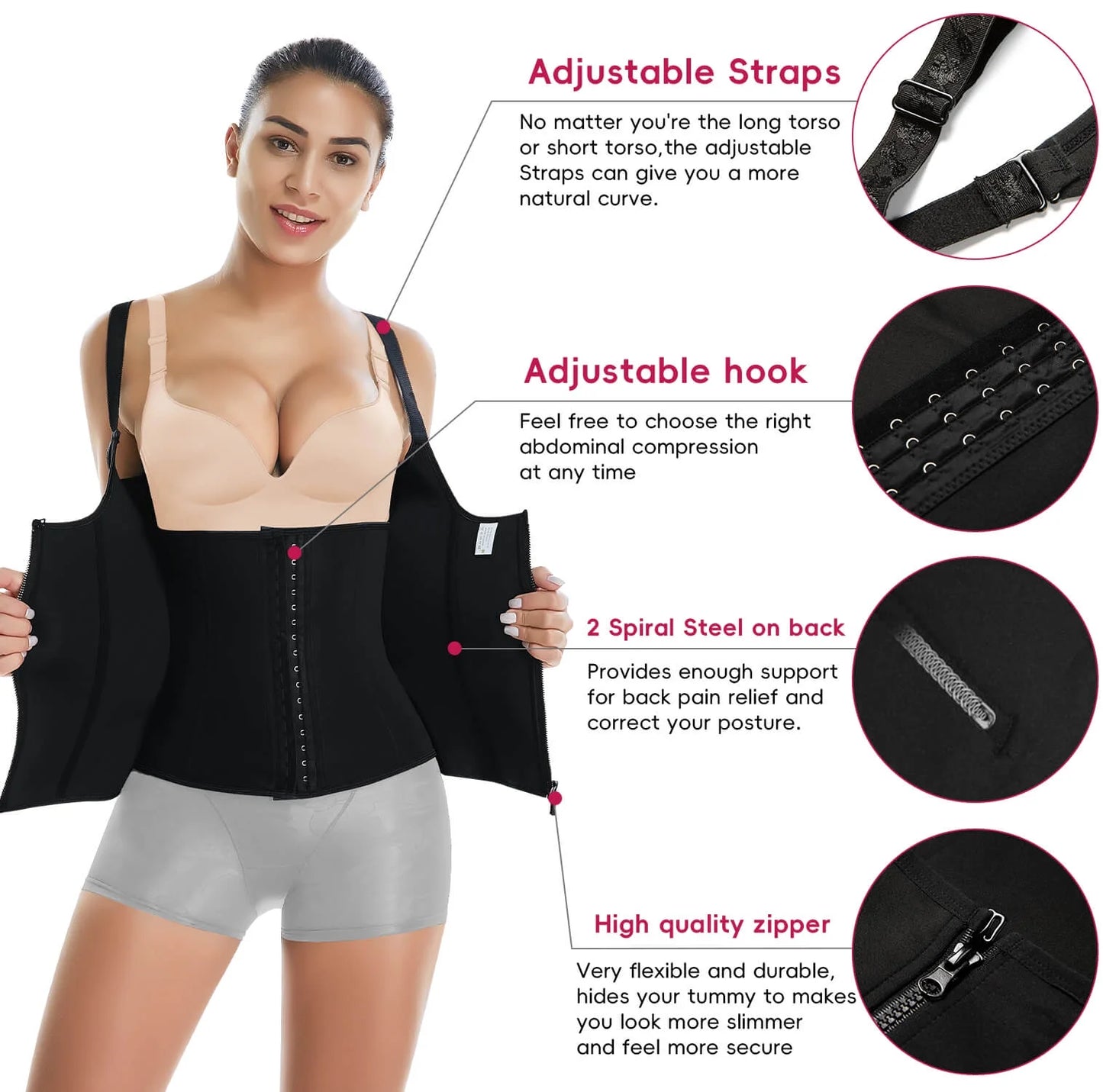Waist Trainer for Women Corset Tops Tummy Control Shapewear Sport Girdle Workout Black Vest